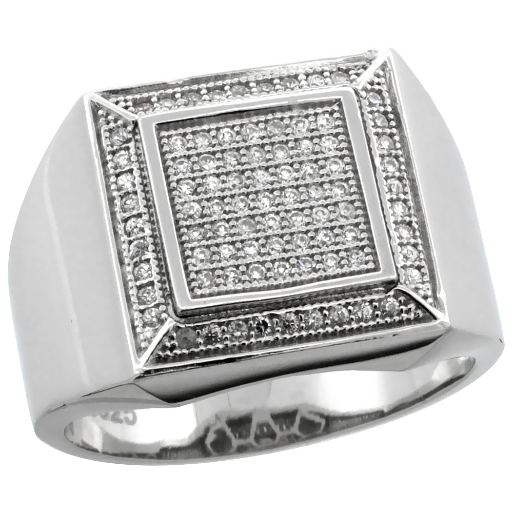 Sabrina Silver Mens Sterling Silver Cubic Zirconia Large Square Ring 85 ...