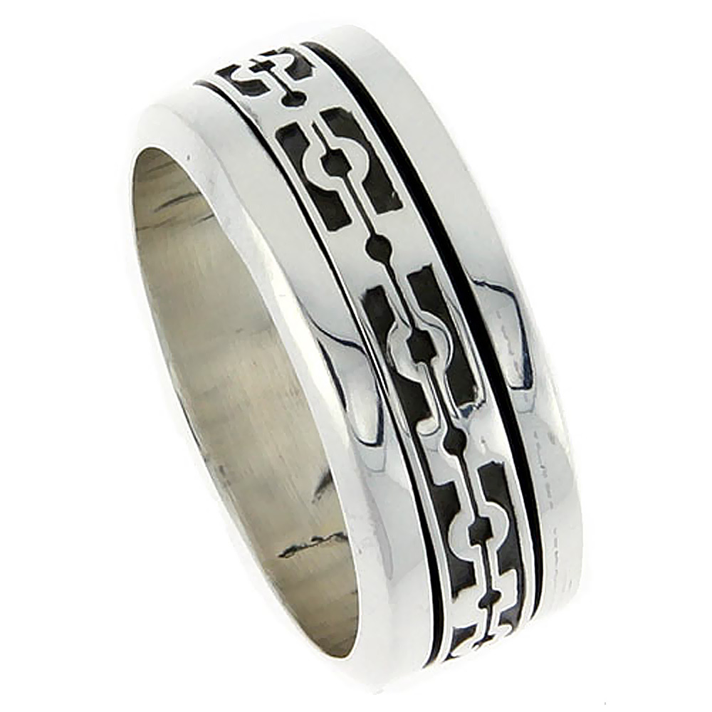 Sterling Silver Men S Spinner Ring Native American Pattern Center