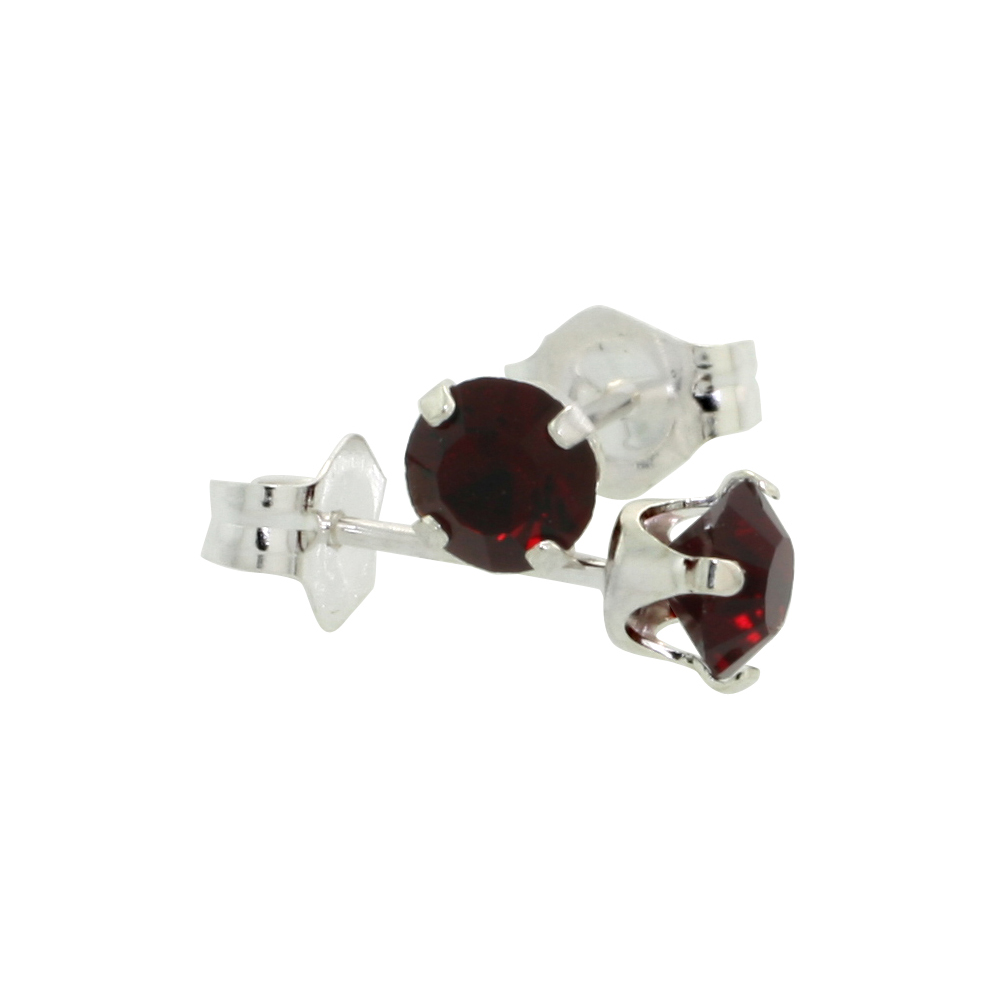 Sterling Silver 4mm Round Ruby Color Crystal Stud Earrings July Birthstones with Swarovski Crystals 1/2 ct total