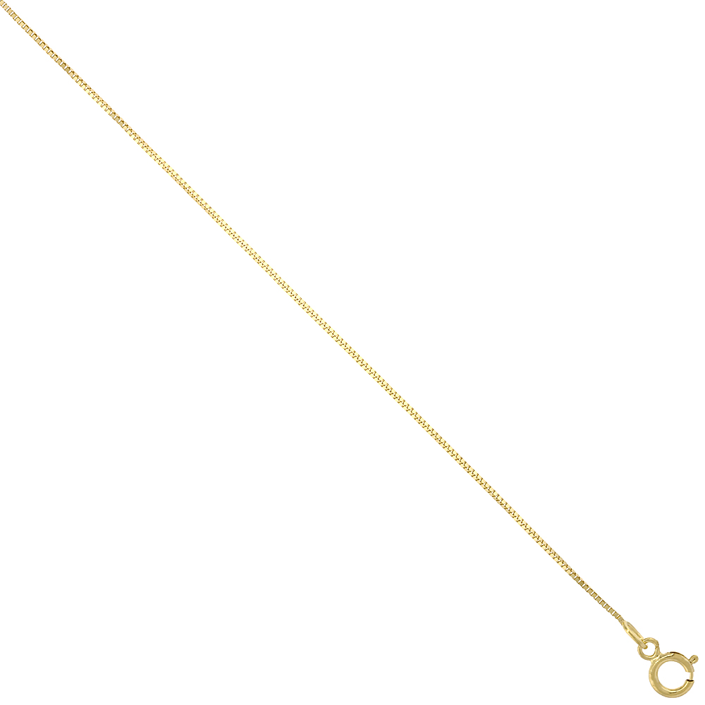 10K Solid Yellow Gold BOX Chain Necklace 0.55 mm Nickel Free, 16-24 inches long