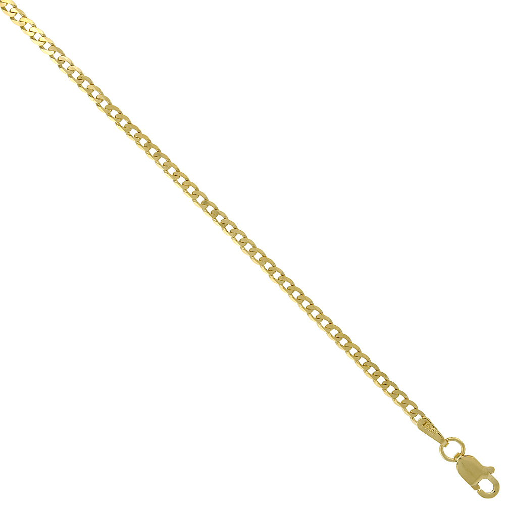10K Yellow Gold 2.3mm Cuban Curb Chain Necklace Concaved Nickel Free, 16 - 30 inch
