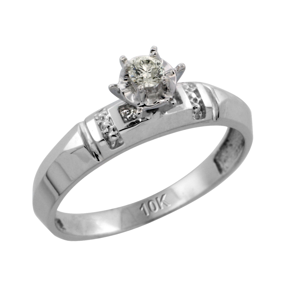 10k White Gold Diamond Engagement Ring, 5/32 inch wide