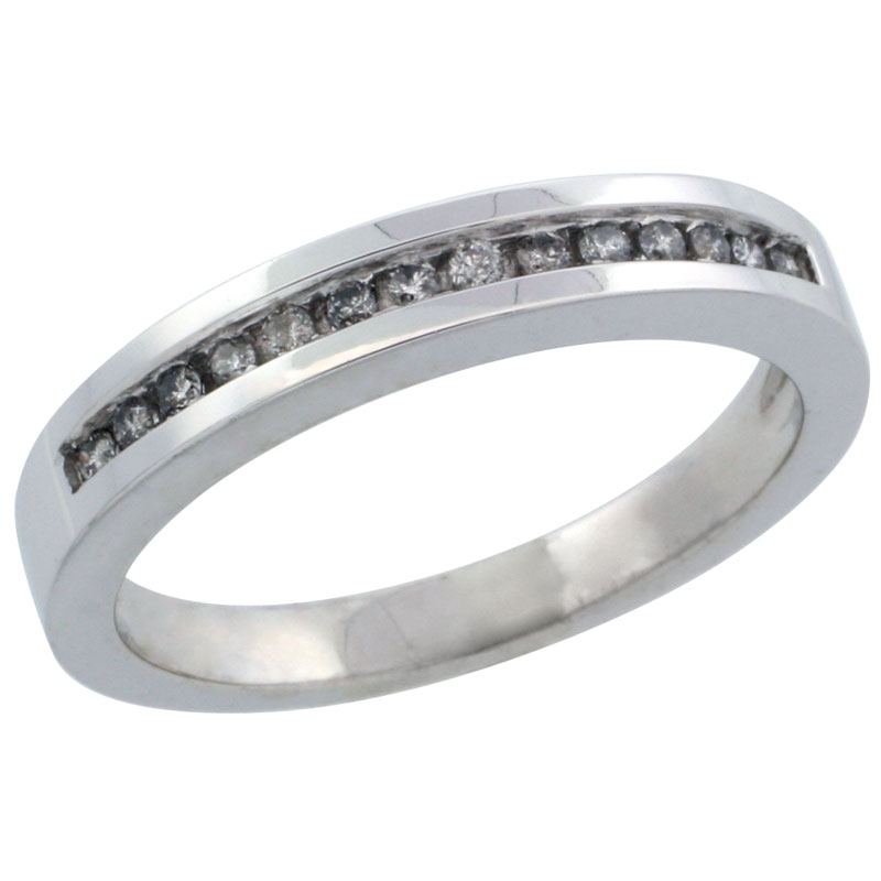 10k White Gold Ladies&#039; Diamond Ring Band w/ 0.14 Carat Brilliant Cut Diamonds, 1/8 in. (3mm) wide