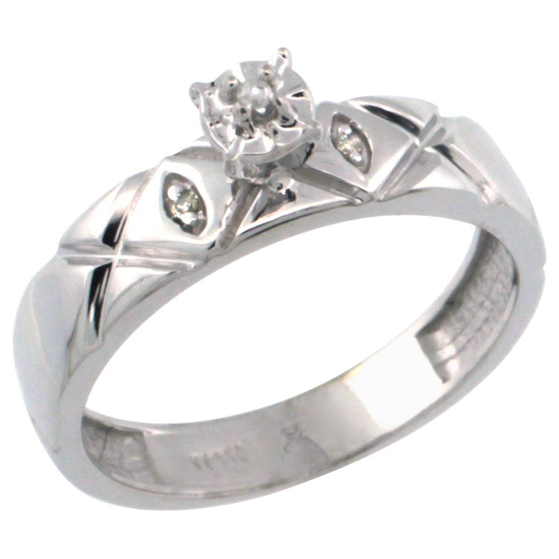 10k White Gold Diamond Engagement Ring w/ 0.03 Carat Brilliant Cut Diamonds, 5/32 in. (4.5mm) wide