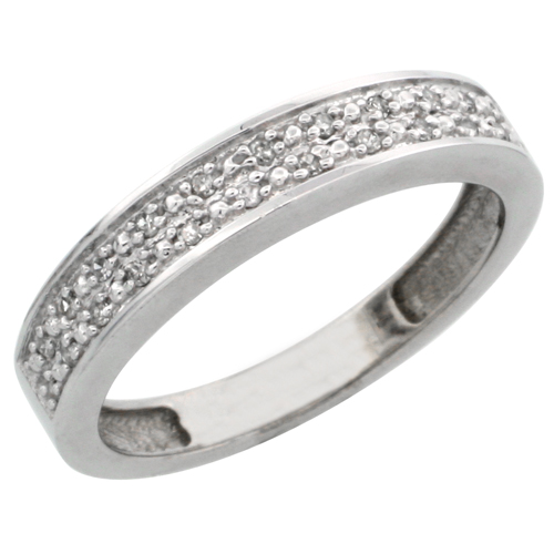 10k White Gold Ladies&#039; Diamond Band, w/ 0.10 Carat Brilliant Cut Diamonds, 5/32 in. (4mm) wide