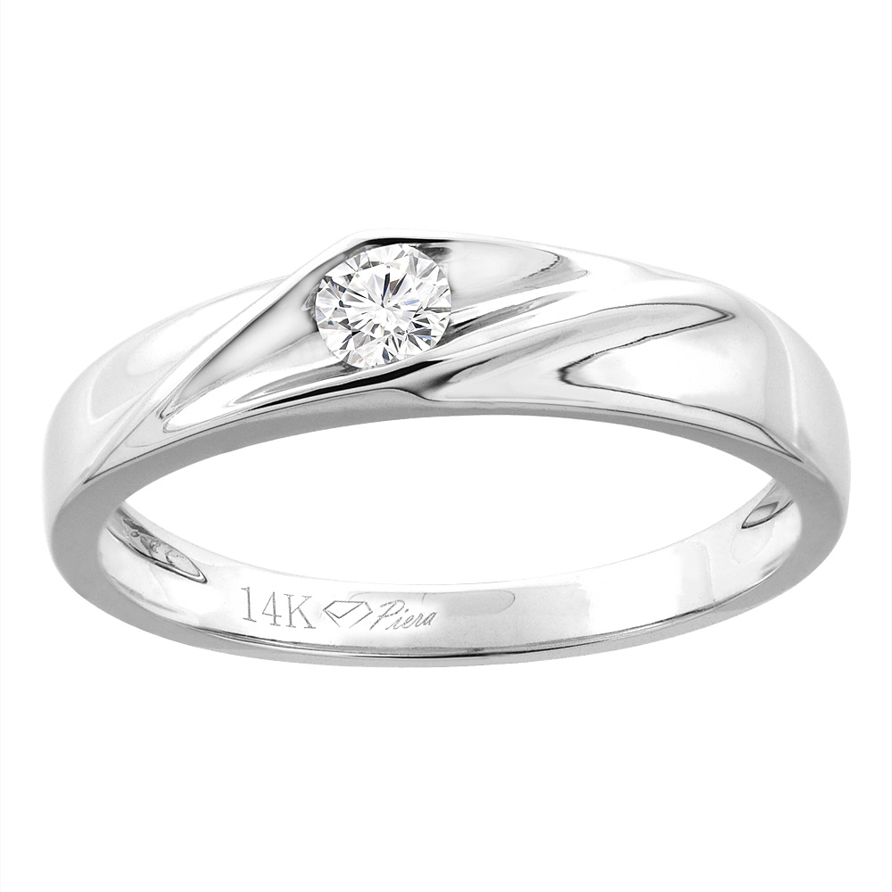 14K White Gold Ladies&#039; Solitaire Diamond Wedding Band 3 mm 0.11 cttw, sizes 5 - 10