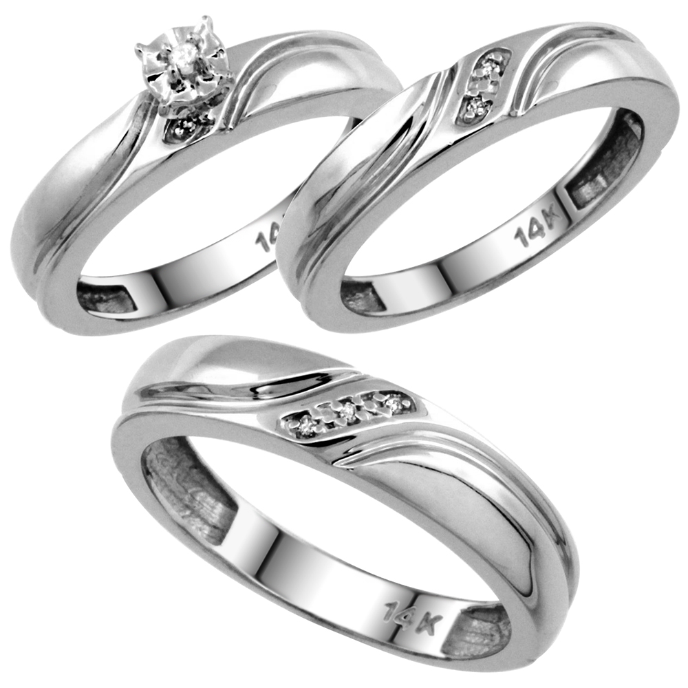 14k White Gold Men&#039;s Diamond Wedding Ring Band, w/ 0.019 Carat Brilliant Cut Diamonds, 3/16 in. (5mm) wide