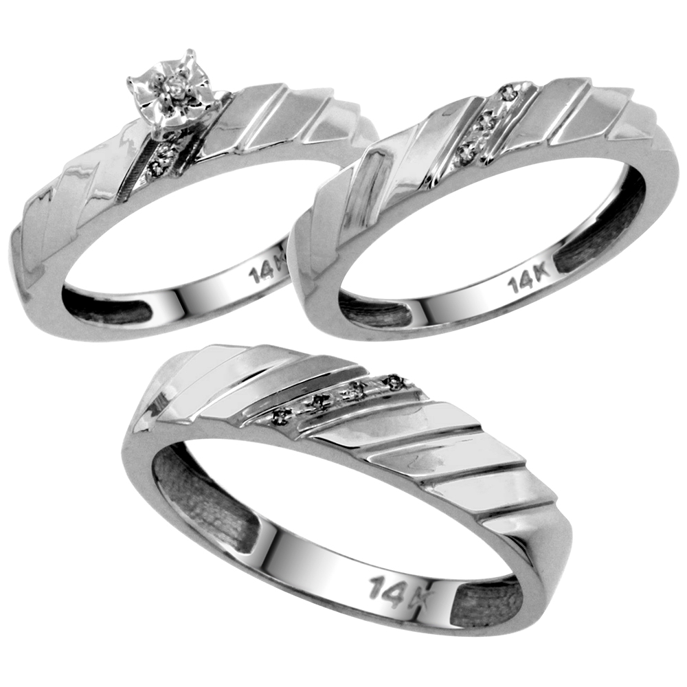 14k White Gold 2-Pc His (5mm) &amp; Hers (4mm) Diamond Wedding Ring Band Set w/ 0.045 Carat Brilliant Cut Diamonds (Ladies&#039; Sizes 5 to 10; Men&#039;s Sizes 8 to 14)