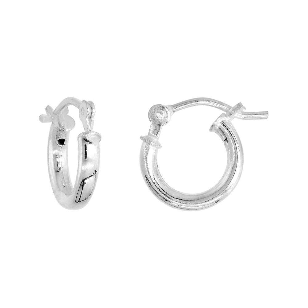 Sterling Silver Tiny 3/8 inch 10mm Hoop Earrings Women and Men Click Top 2mm Tube