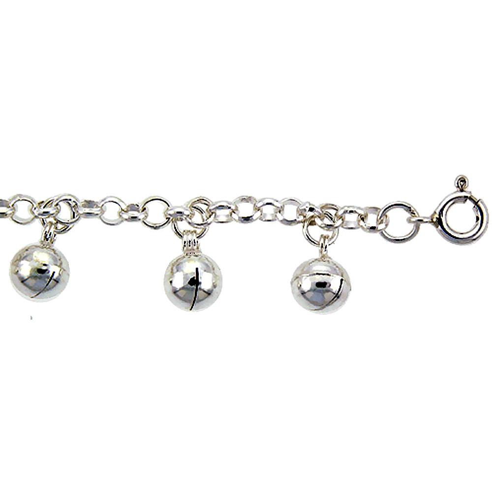Sterling Silver Anklet with Bells, fits 9 - 10 inch ankles