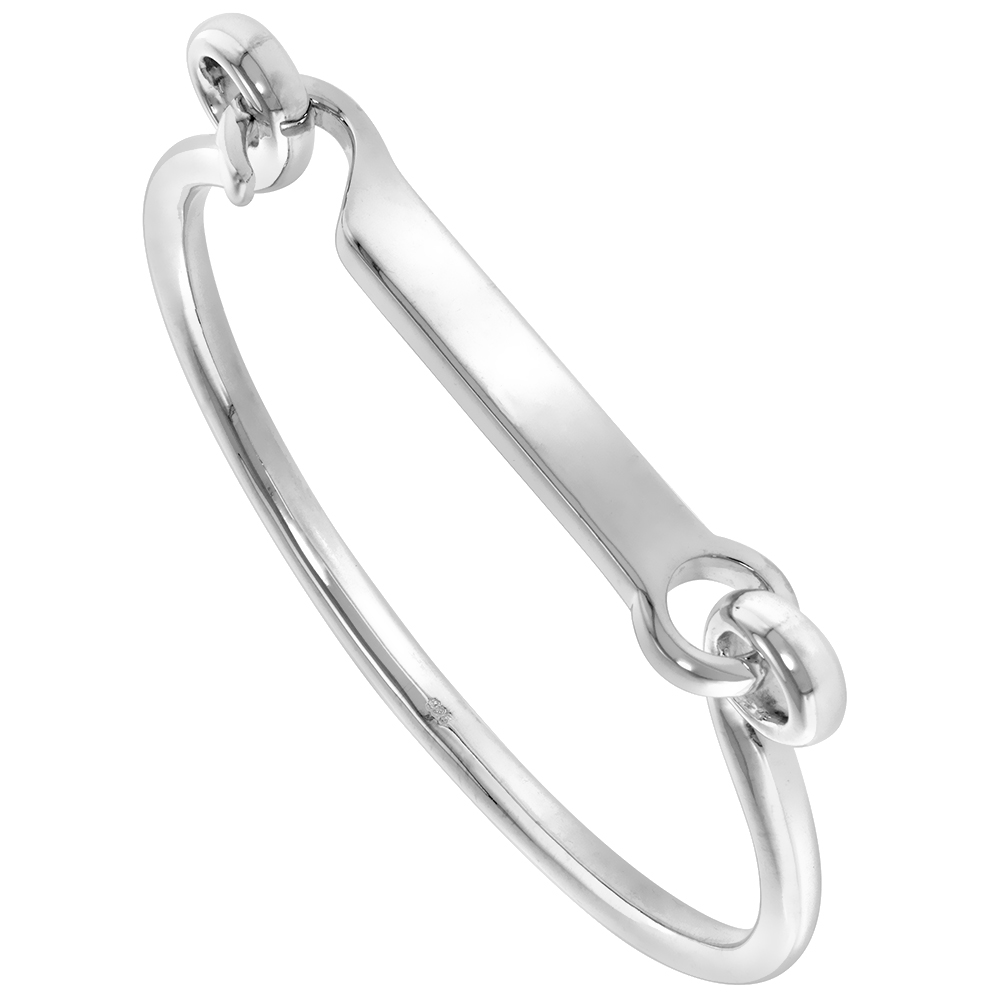 Solid Heavy Sterling Silver Flat Bar Hook and Eye Bangle Bracelet for Women Flawless Polished Finish fits 7 inch wrists