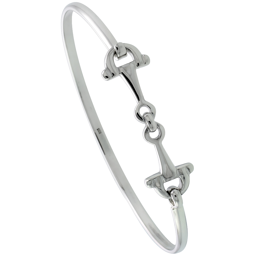 Sterling Silver Snaffle Bit Bracelet Bangle Hook & Eye Catch 1/2 inch wide, 7 1/2 inch long