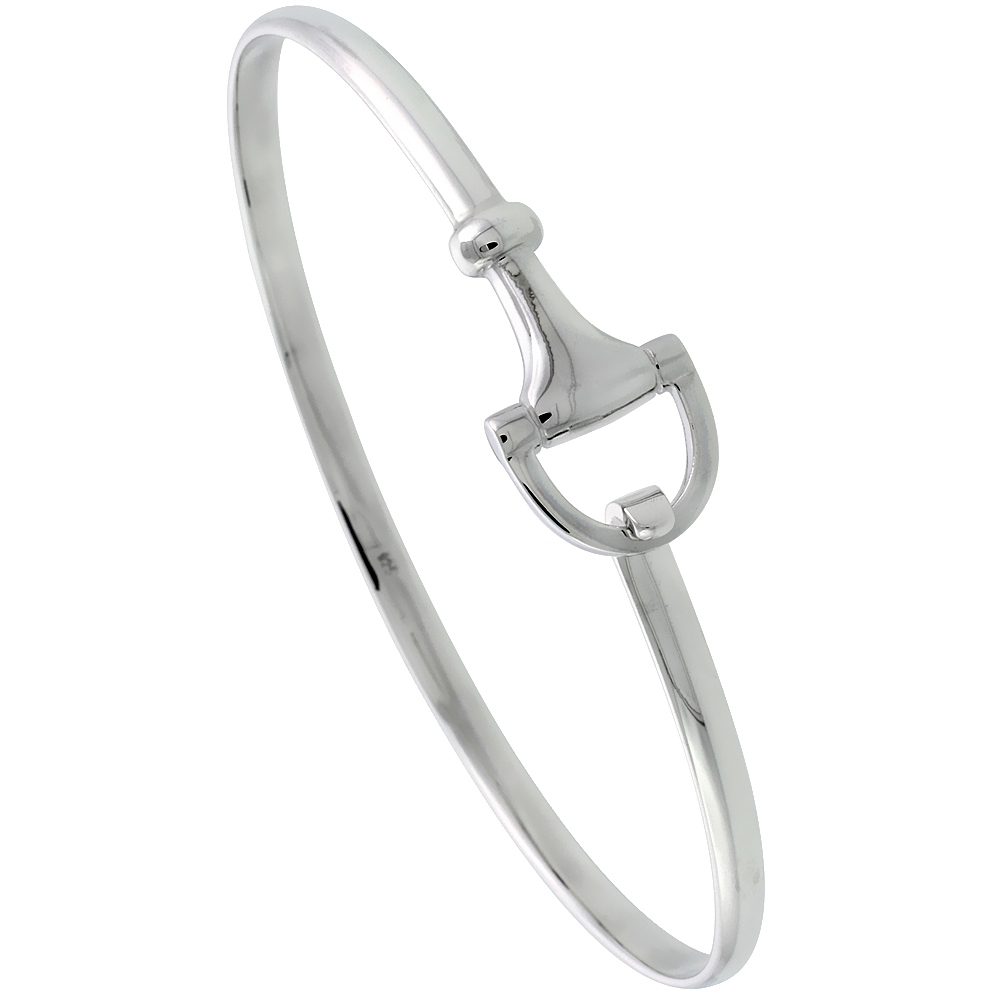 Sterling Silver Snaffle Bit Bracelet Bangle Hook &amp; Eye Catch 1/2 inch wide, 7 1/2 inch long