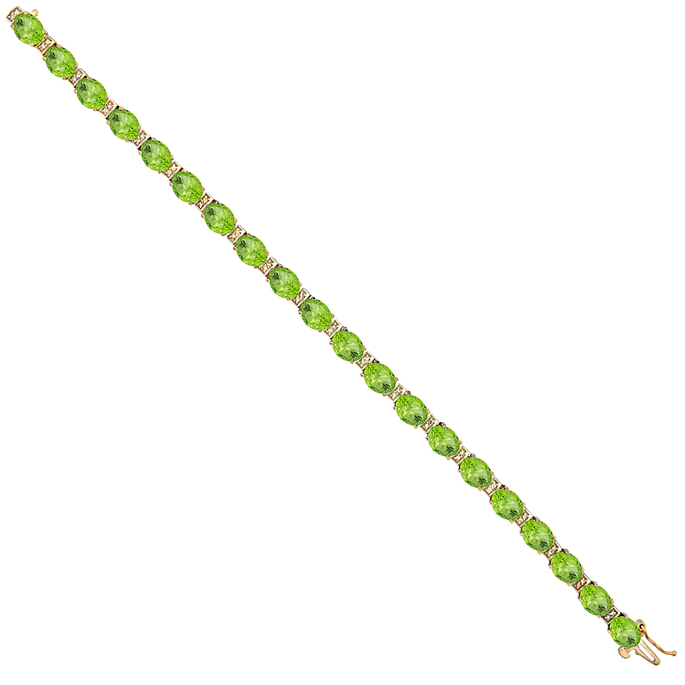 10K Yellow Gold Natural Peridot Oval Tennis Bracelet 7x5 mm stones, 7 inches