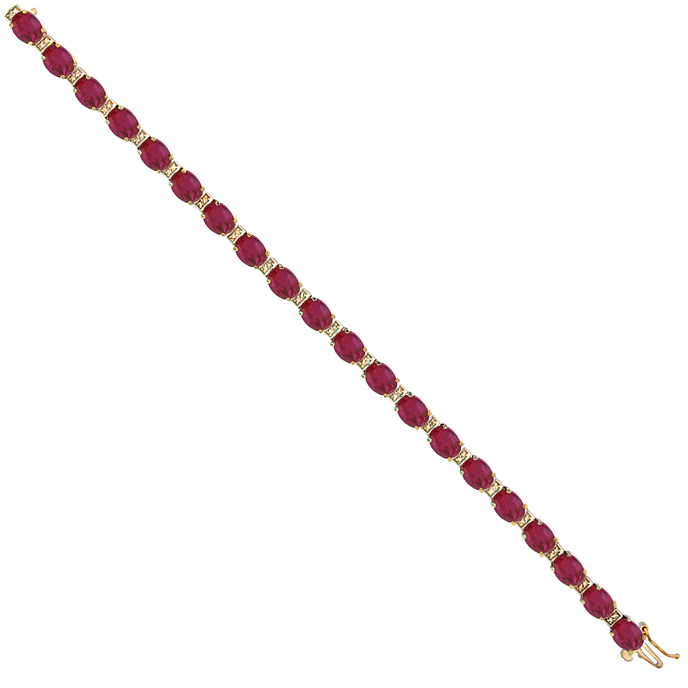 10K Yellow Gold Natural Ruby Oval Tennis Bracelet 7x5 mm stones, 7 inches