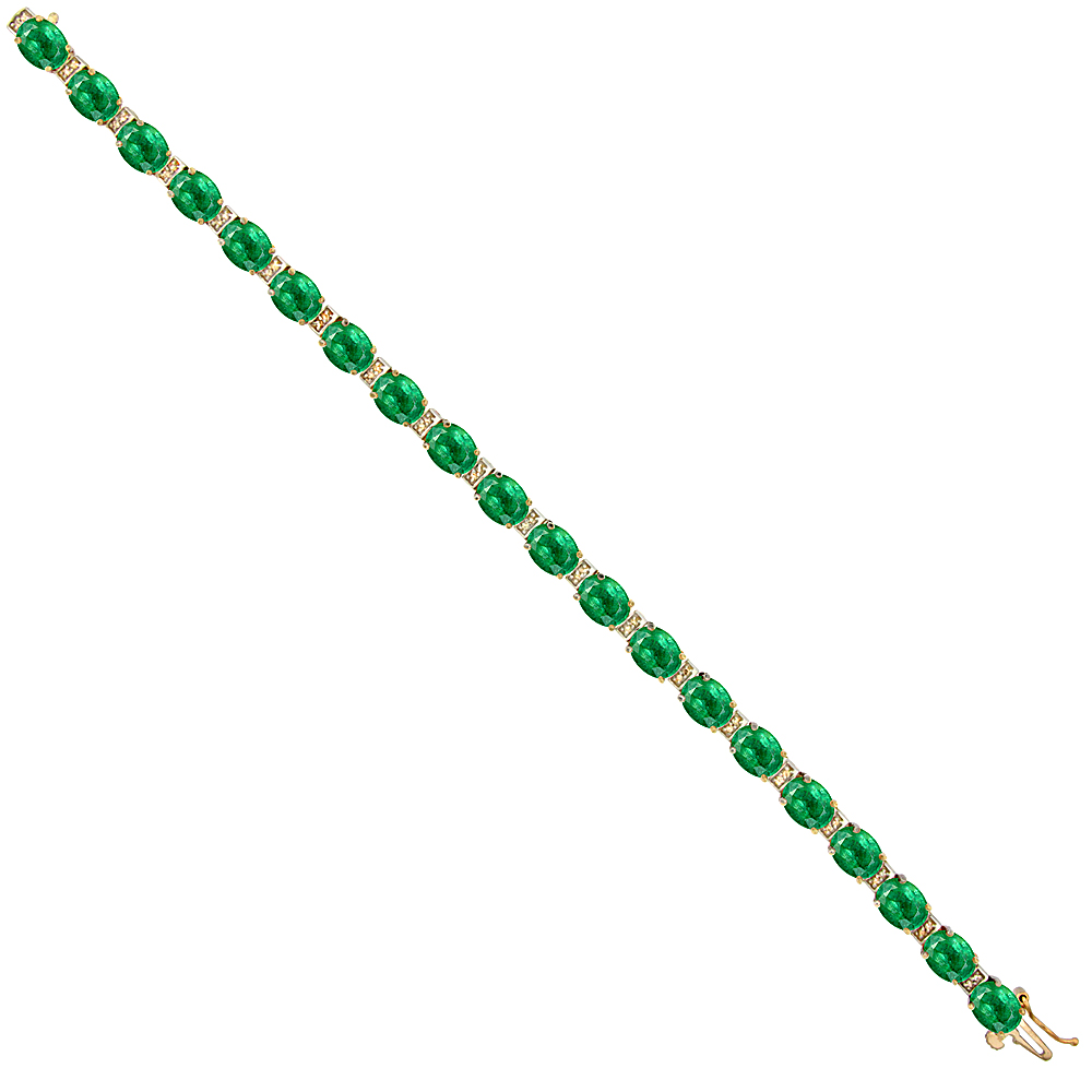 10K Yellow Gold Natural High Quality Emerald Oval Tennis Bracelet 7x5 mm stones, 7 inches