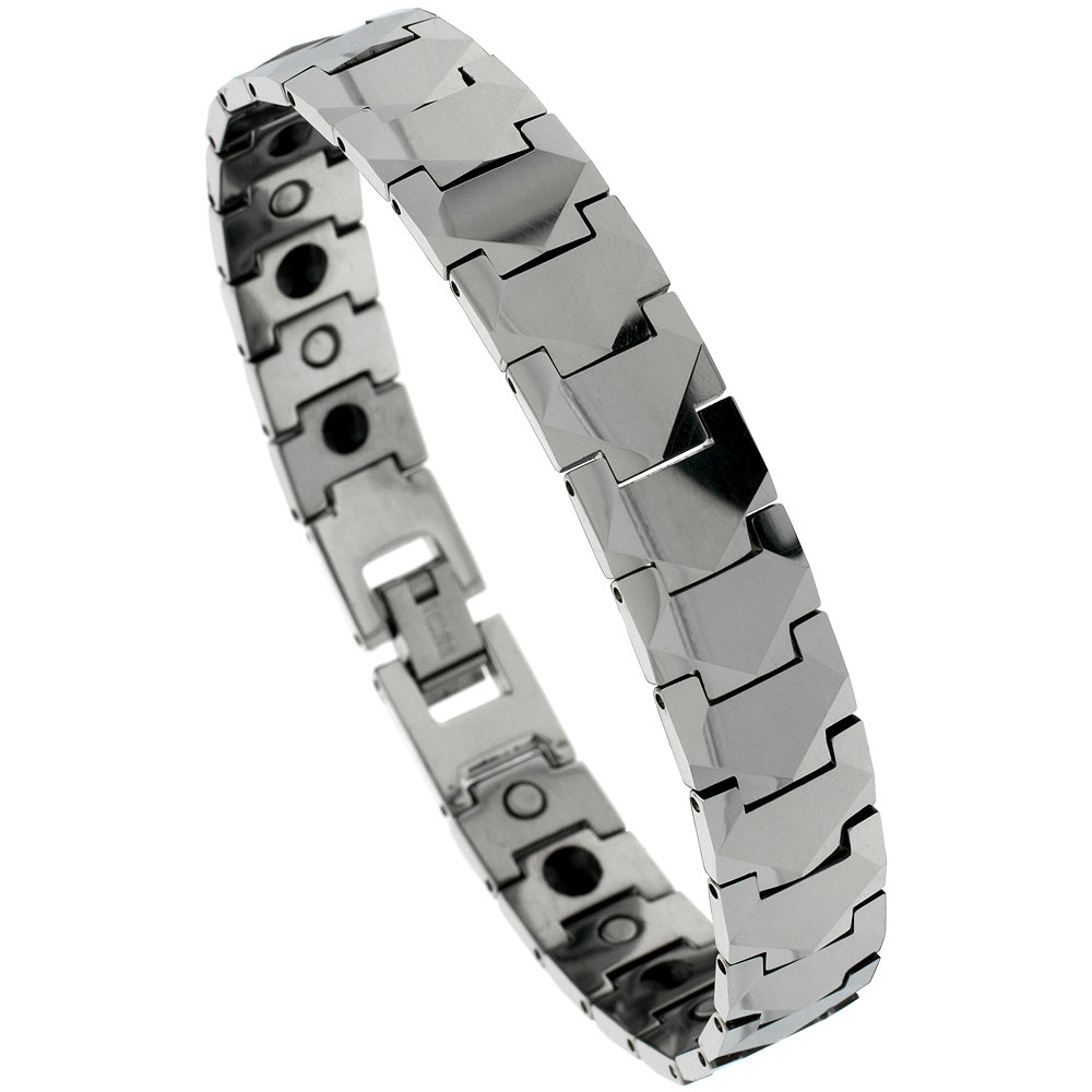 Tungsten Carbide Germanium Magnetic Bracelet for Men Freeform Facets 1/2 inch wide