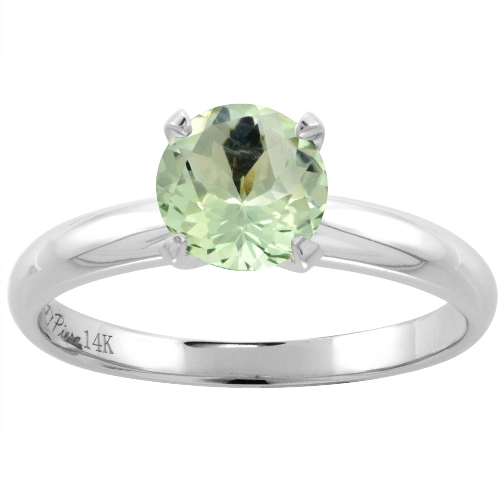 14K Yellow Gold Natural Green Amethyst Solitaire Engagement Ring Round 7 mm, sizes 5-10