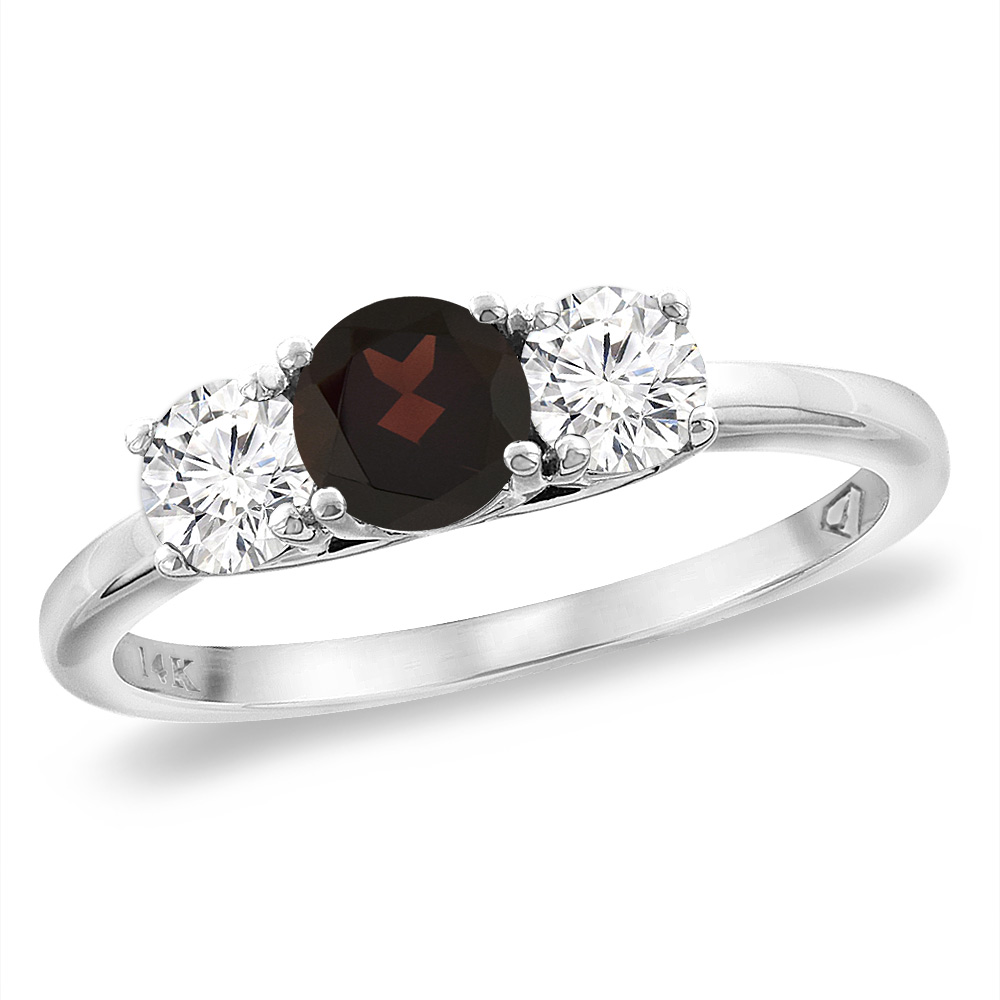 14K White Gold Diamond Natural Garnet Engagement Ring 5mm Round, sizes 5 -10