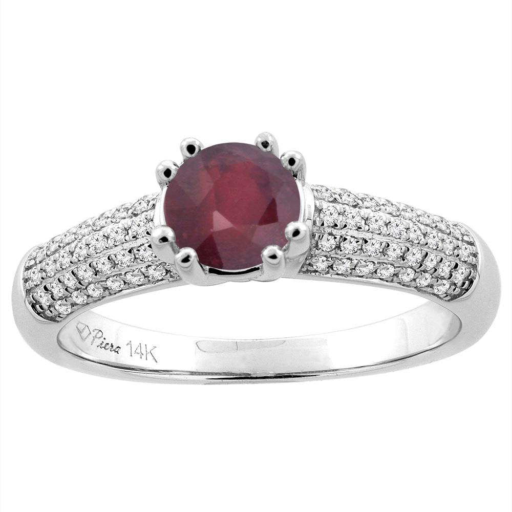 14K White Gold Enhanced Ruby Engagement Ring Round 6 mm & Diamond Accents, sizes 5 - 10