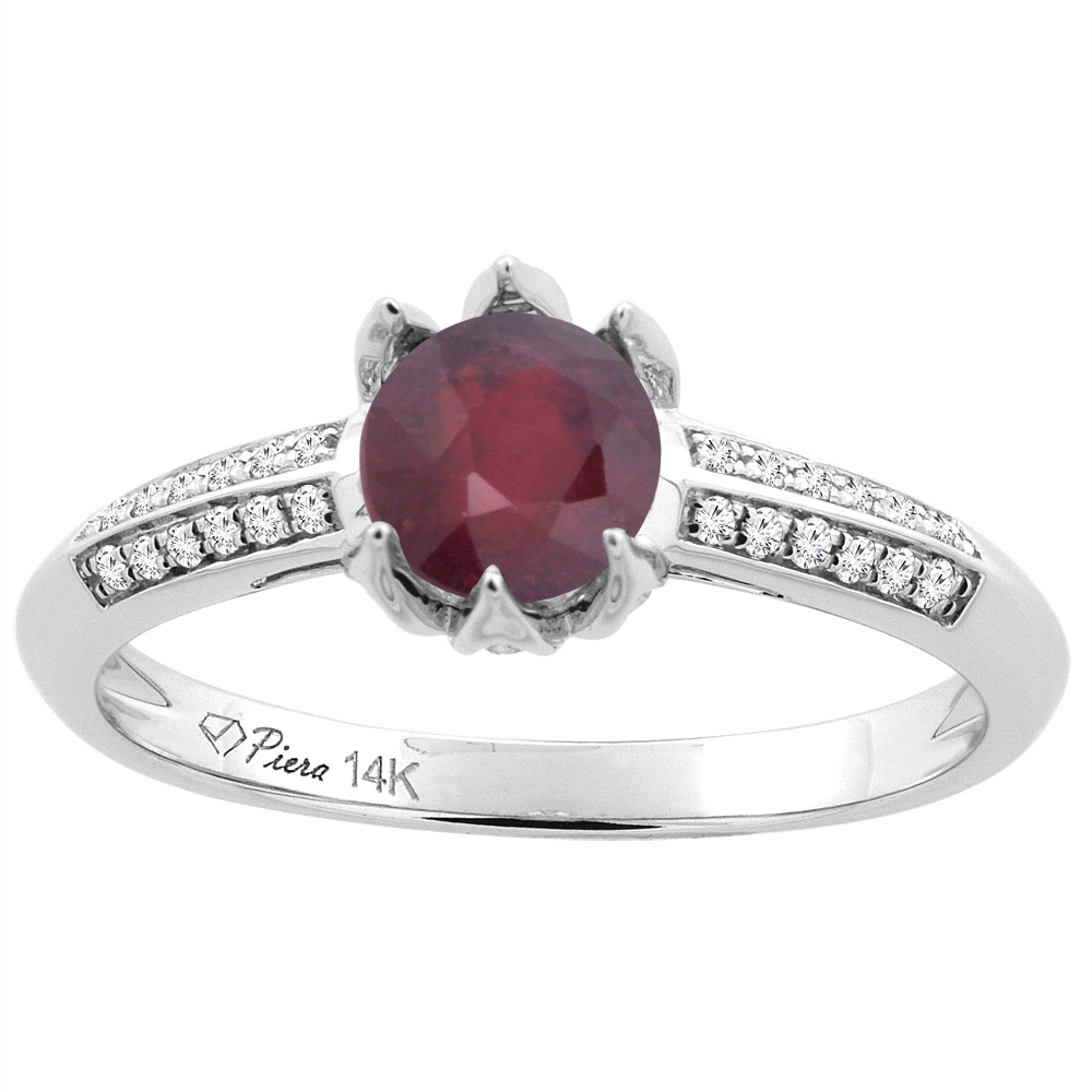 14K White Gold Enhanced Ruby Engagement Ring Round 6 mm &amp; Diamond Accents, sizes 5 - 10