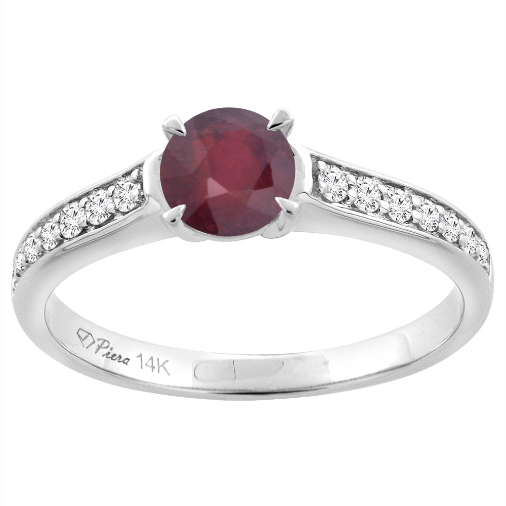 14K White Gold Enhanced Ruby Engagement Ring Round 6 mm & Diamond Accents, sizes 5 - 10