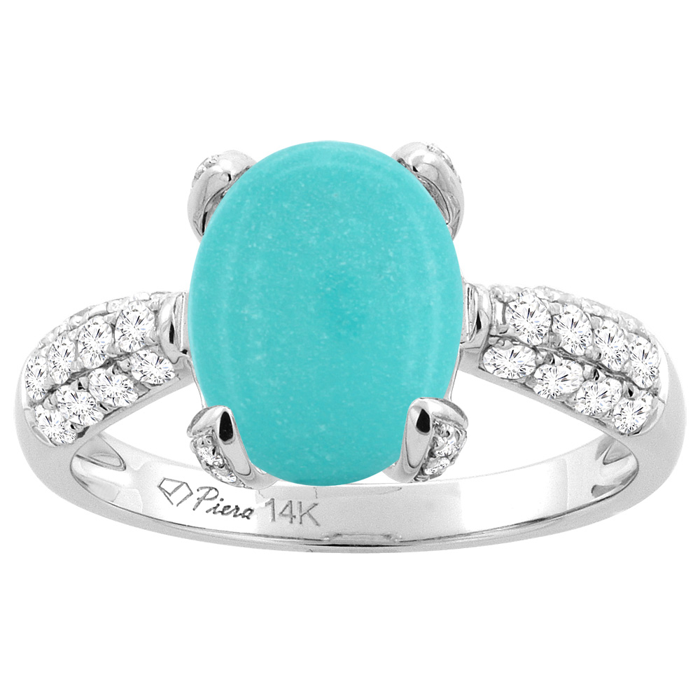 14K Yellow Gold Natural Turquoise Engagement Ring Oval 11x9 mm & Diamond Accents, sizes 5 - 10