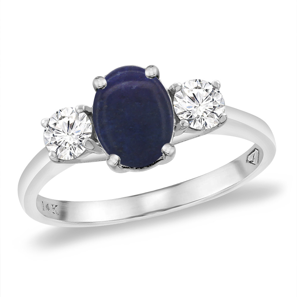 14K White Gold Natural Lapis &amp; 2pc. Diamond Engagement Ring Oval 8x6 mm, sizes 5 -10