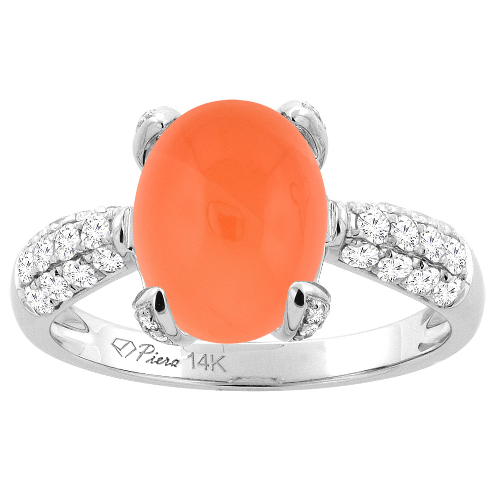 14K White Gold Natural Orange Moonstone Engagement Ring Oval 11x9 mm & Diamond Accents, sizes 5 - 10