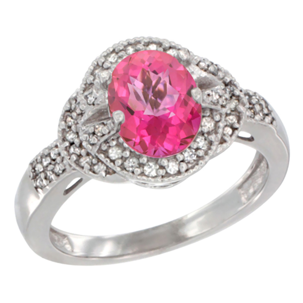 10K Yellow Gold Natural Pink Topaz Ring Oval 8x6 mm Diamond Accent, sizes 5 - 10