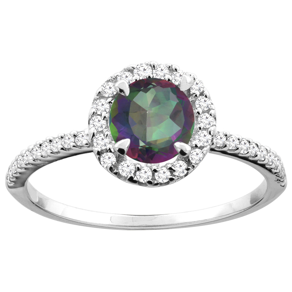 10K Yellow Gold Natural Mystic Topaz Ring Round 6mm Diamond Accents, sizes 5 - 10