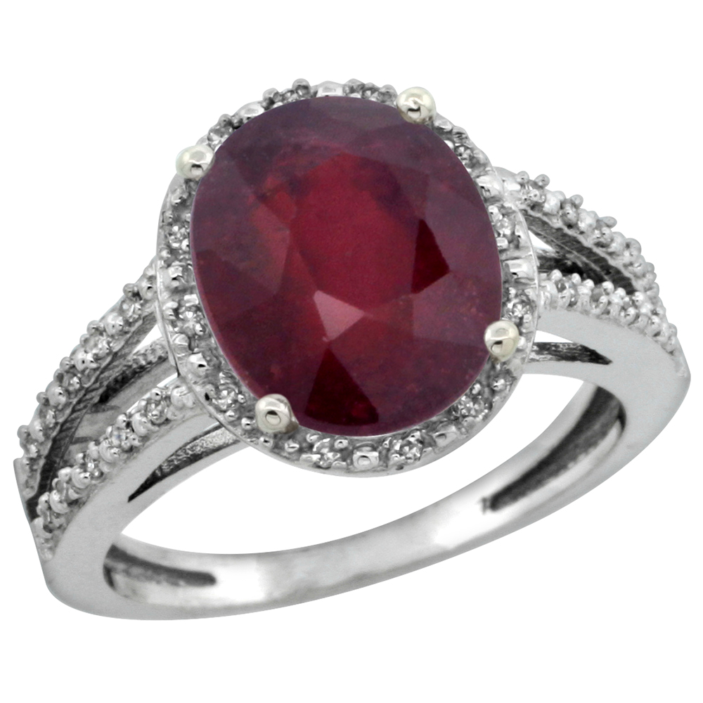 14K White Gold Genuine Diamond Halo Ruby Engagement Ring for Women 11 X 9 mm Oval sizes 5-10
