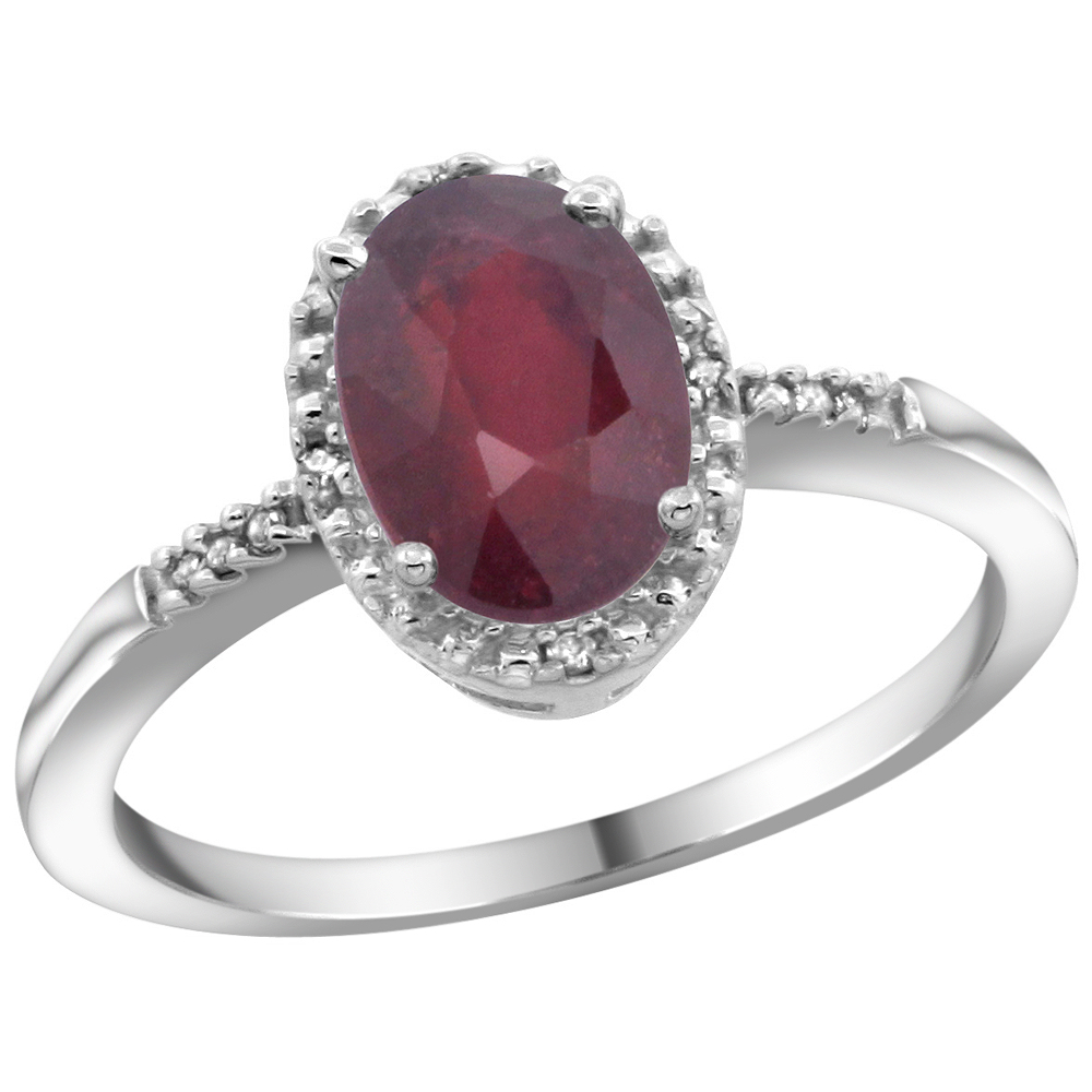 14K White Gold Diamond Enhanced Ruby Ring Oval 8x6mm, sizes 5-10