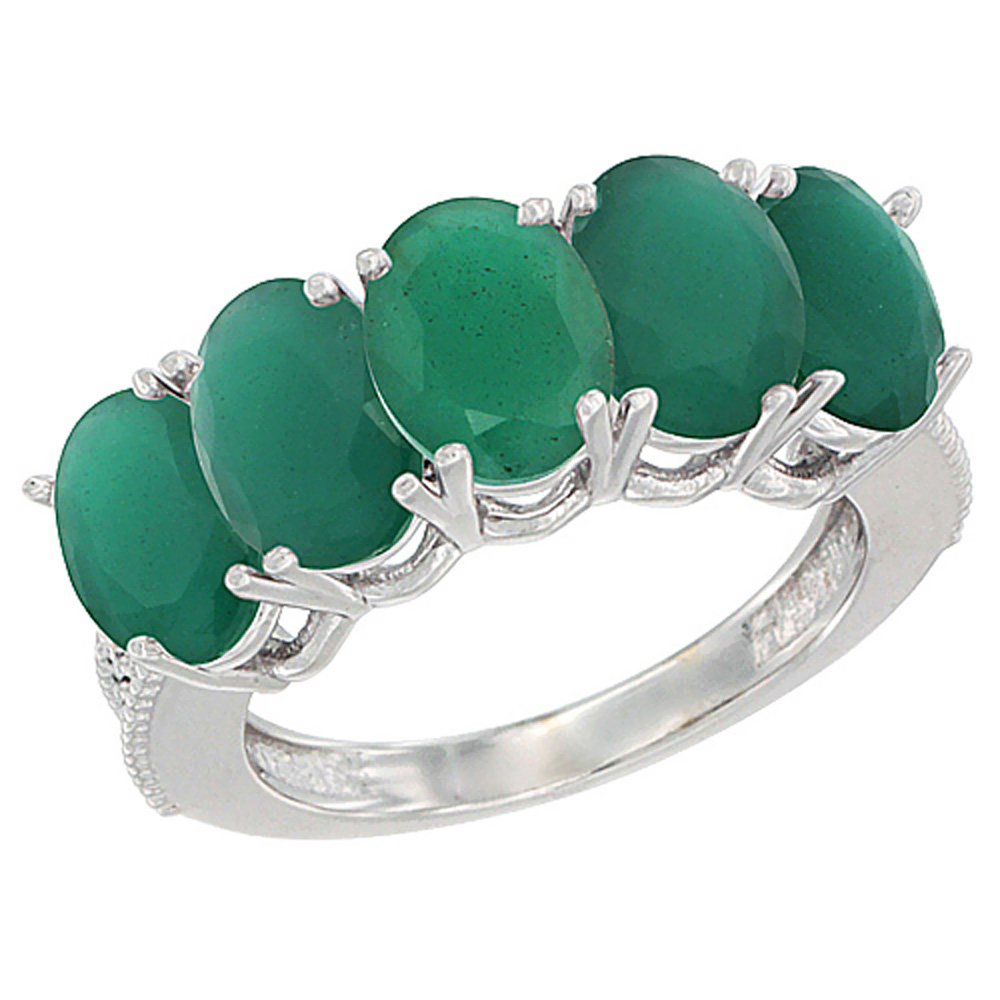 10K Yellow Gold Natural Emerald 1 ct. Oval 7x5mm 5-Stone Mother&#039;s Ring with Diamond Accents, sizes 5 to 10 with half sizes