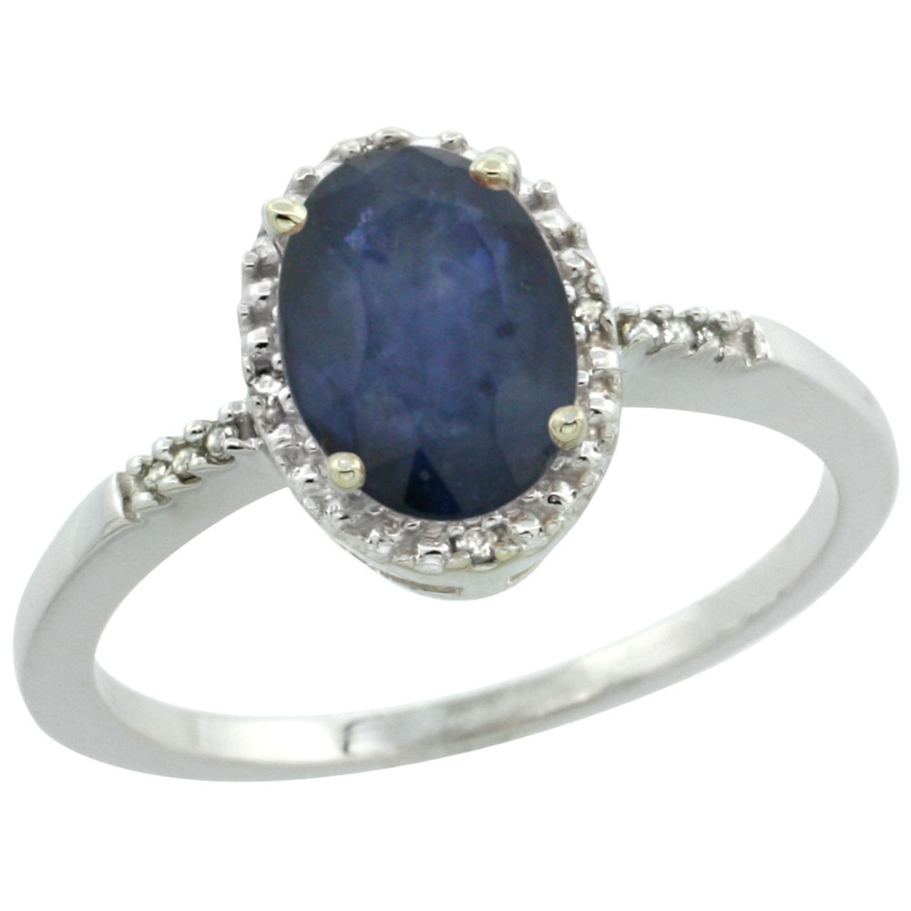 10K White Gold Diamond Natural High Quality Blue Sapphire Ring Oval 8x6mm, sizes 5-10