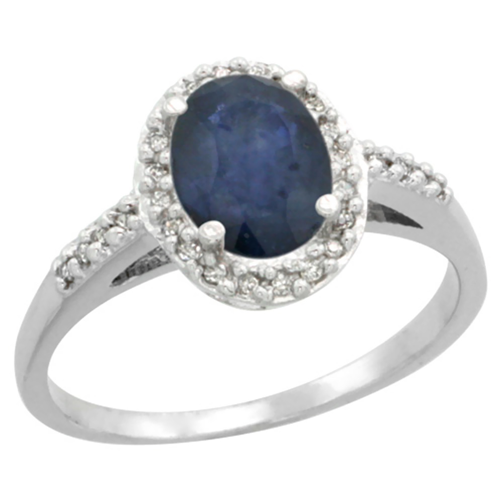 10K White Gold Diamond Natural Quality Blue Sapphire Engagement Ring Oval 8x6mm, size 5-10