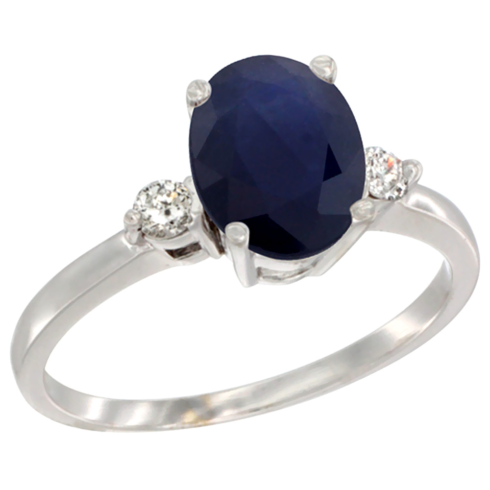 10K White Gold Natural Diffused Ceylon Sapphire Ring Oval 9x7 mm Diamond Accent, sizes 5 to 10