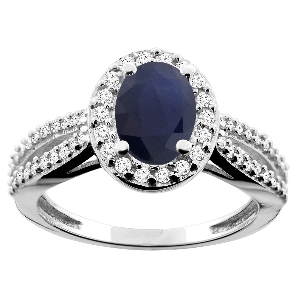10K White/Yellow/Rose Gold Natural Blue Sapphire Ring Oval 8x6mm Diamond Accent, sizes 5 - 10