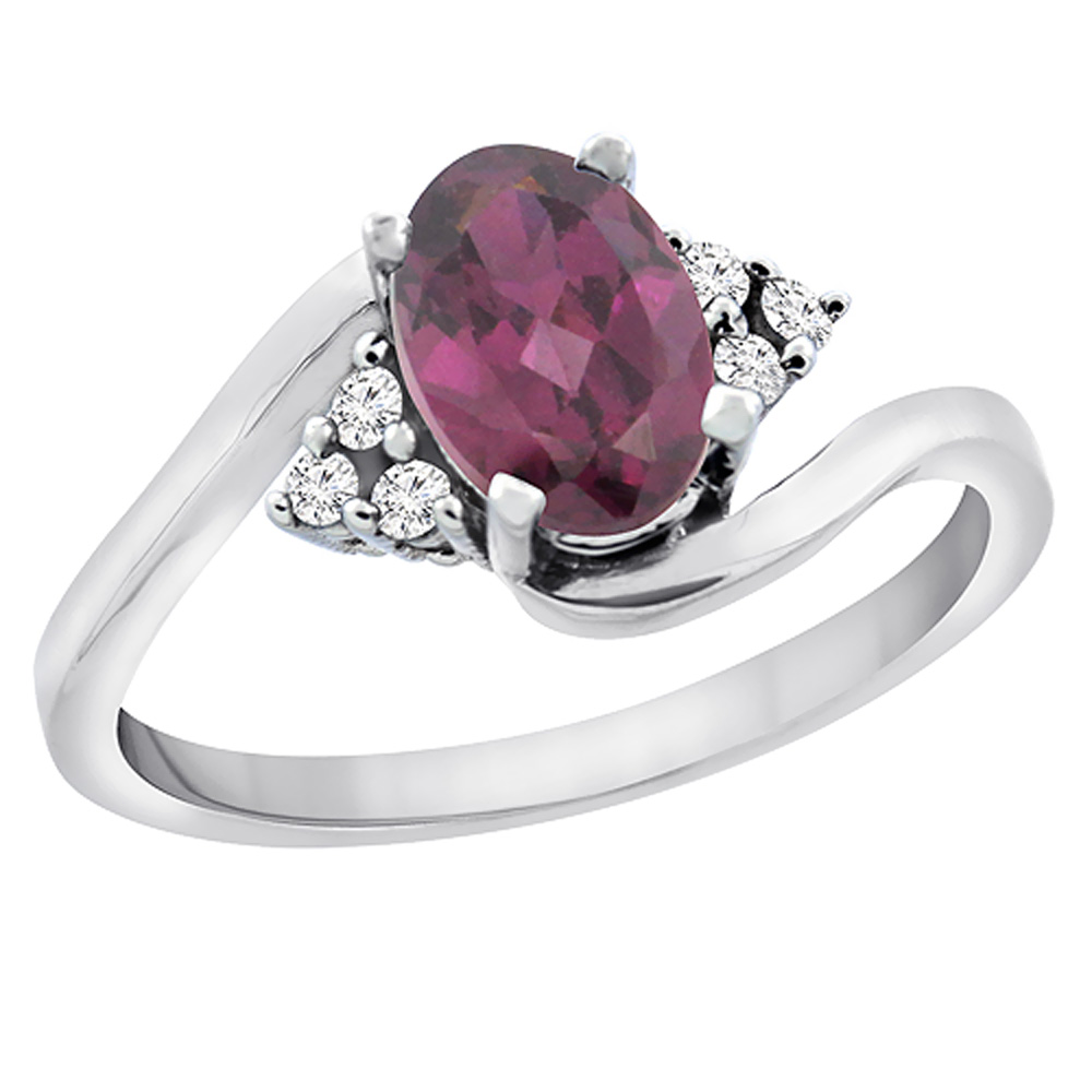 10K Yellow Gold Diamond Natural Rhodolite Engagement Ring Oval 7x5mm, sizes 5 - 10