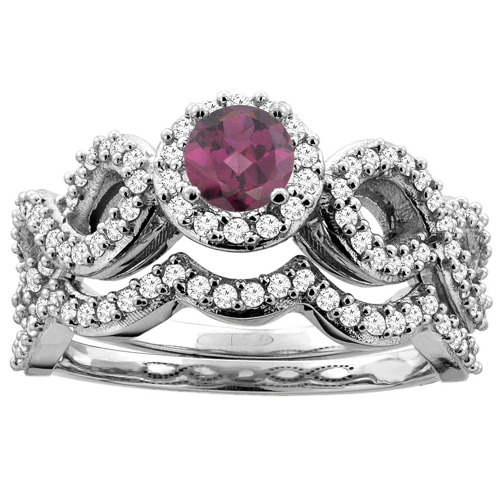 14K Yellow Gold Natural Rhodolite Engagement Halo Ring Round 5mm Diamond 2-piece Accents, sizes 5 - 10
