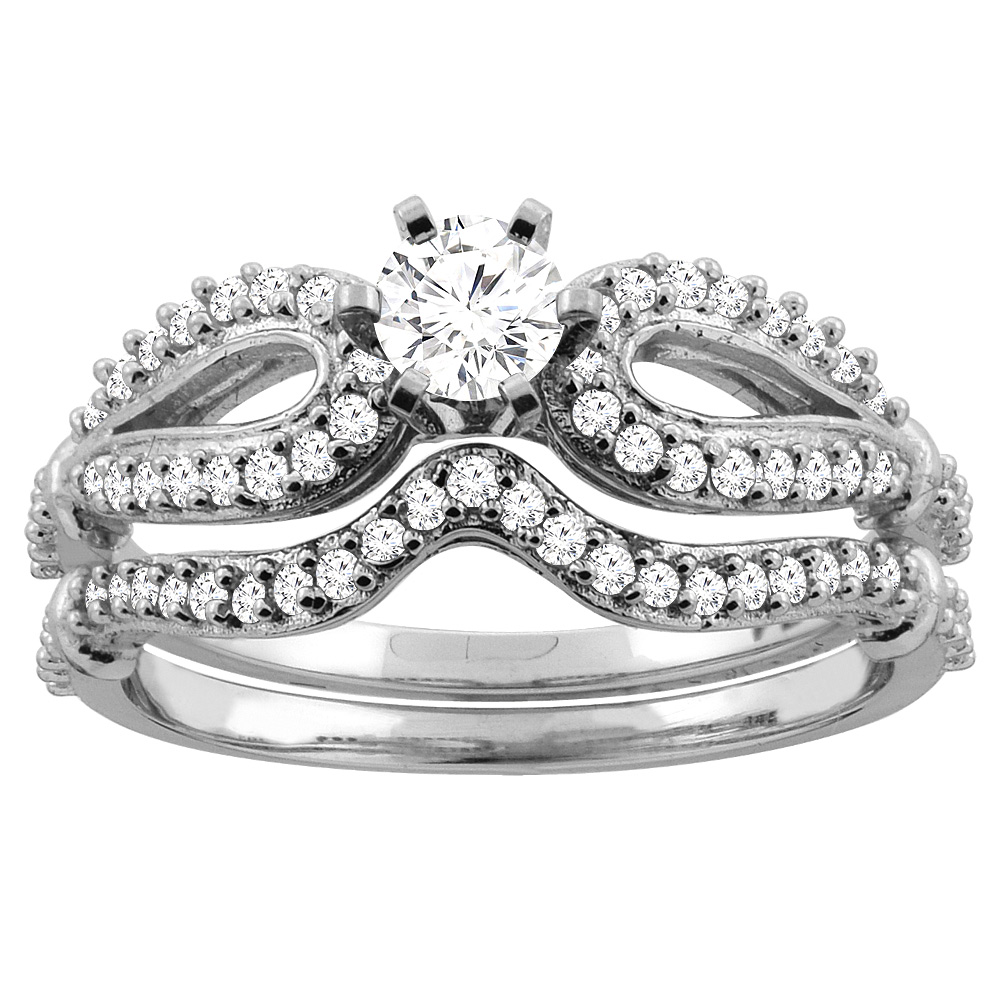 10K Gold 0.59 cttw Round Diamond 2-Piece Bridal Ring Set 5/16 inch wide, sizes 5 - 10