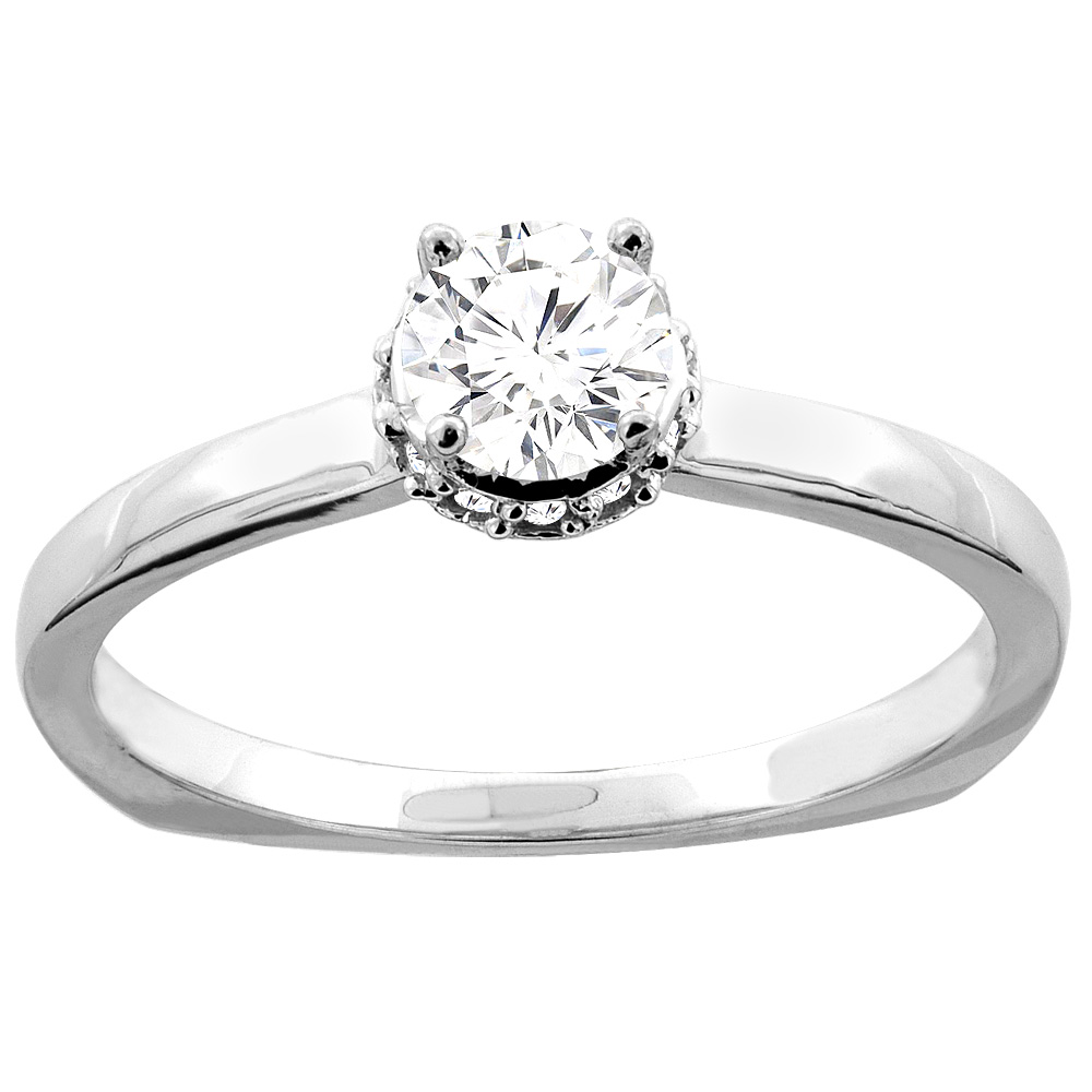 14K Gold Floral Halo 0.30 cttw Round Diamond Solitaire Engagement Ring, sizes 5 - 10