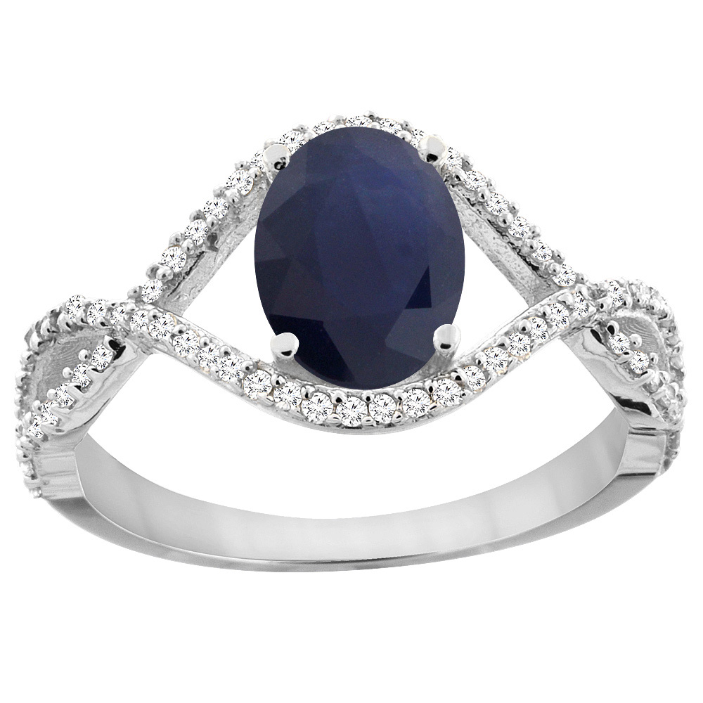 10K White Gold Natural Australian Sapphire Ring Oval 8x6 mm Infinity Diamond Accents, sizes 5 - 10