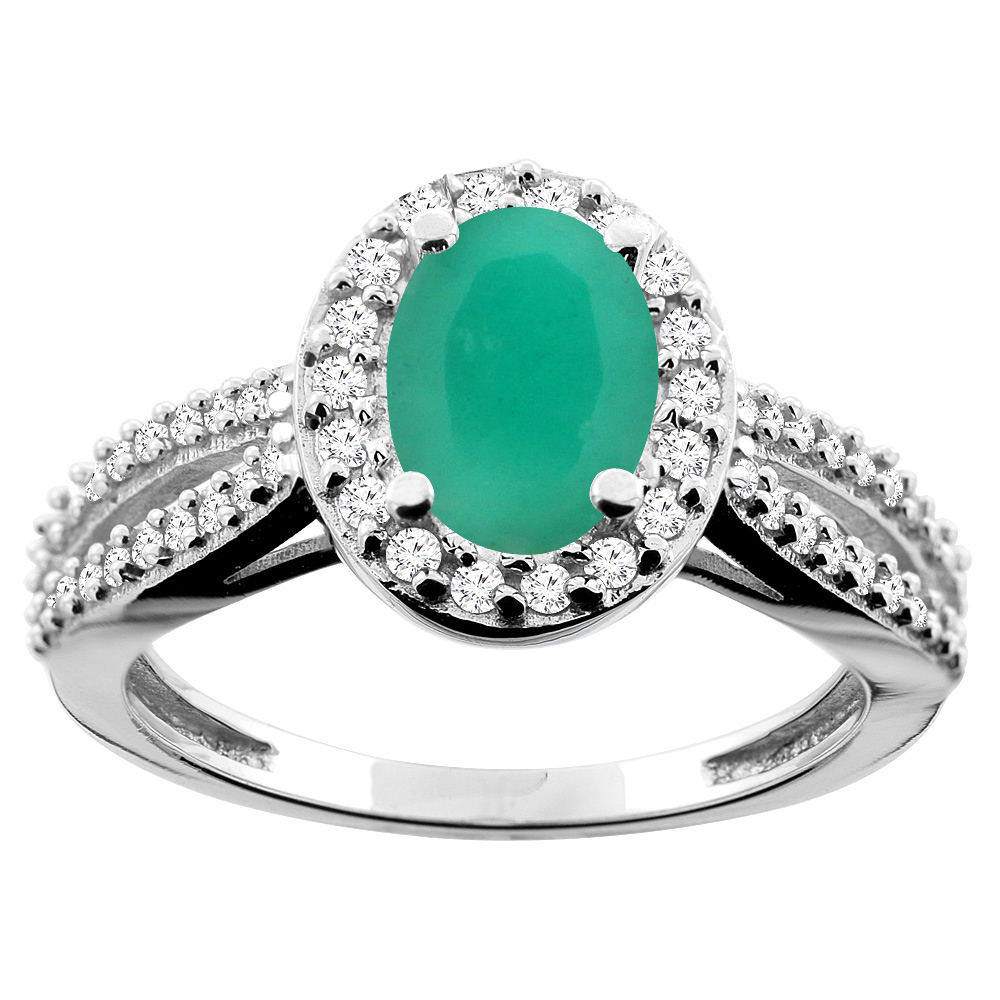 10K White/Yellow/Rose Gold Natural Cabochon Emerald Ring Oval 8x6mm Diamond Accent, size 5