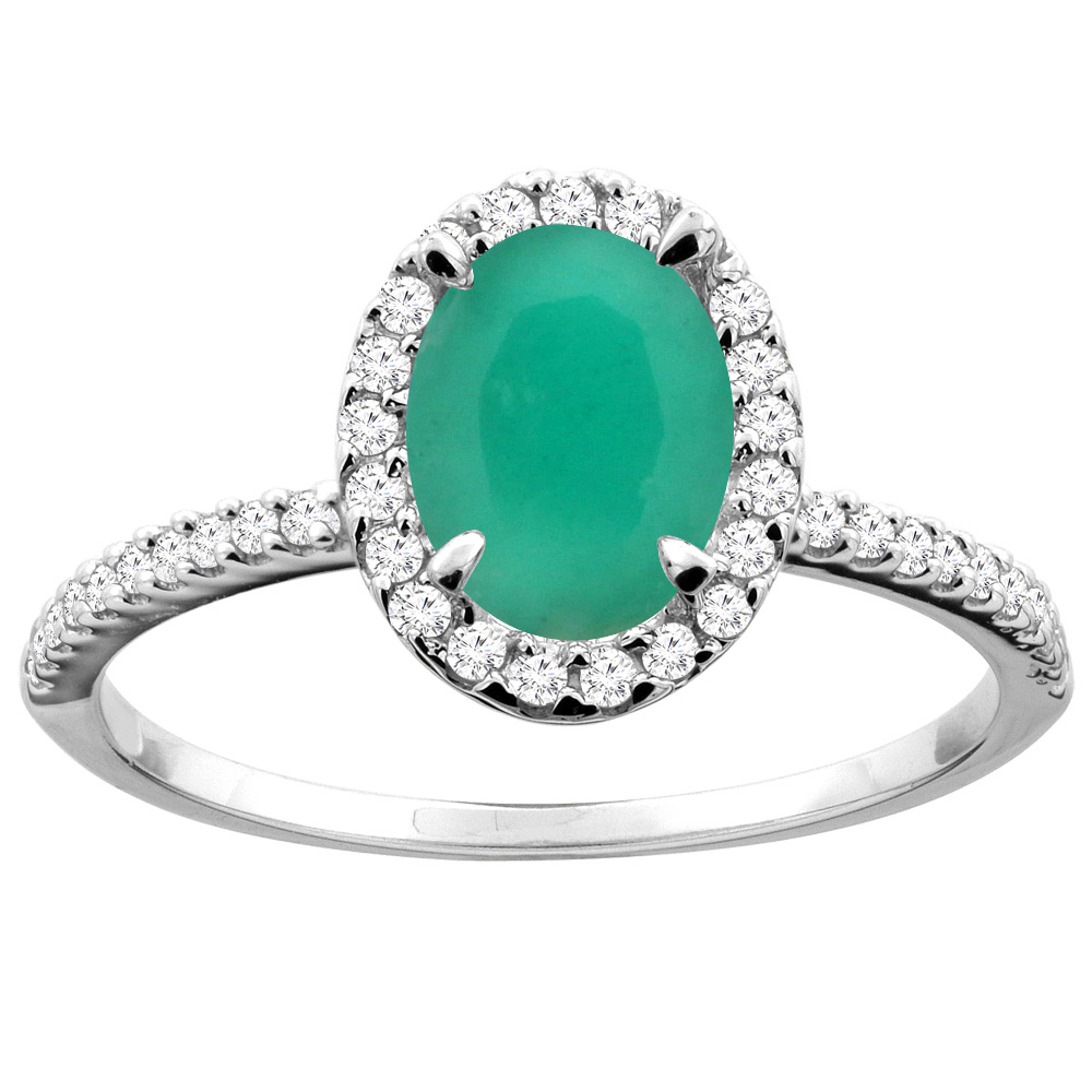 10K White/Yellow Gold Diamond Natural Quality Emerald Engagement Ring Oval 8x6mm , size 5 - 10