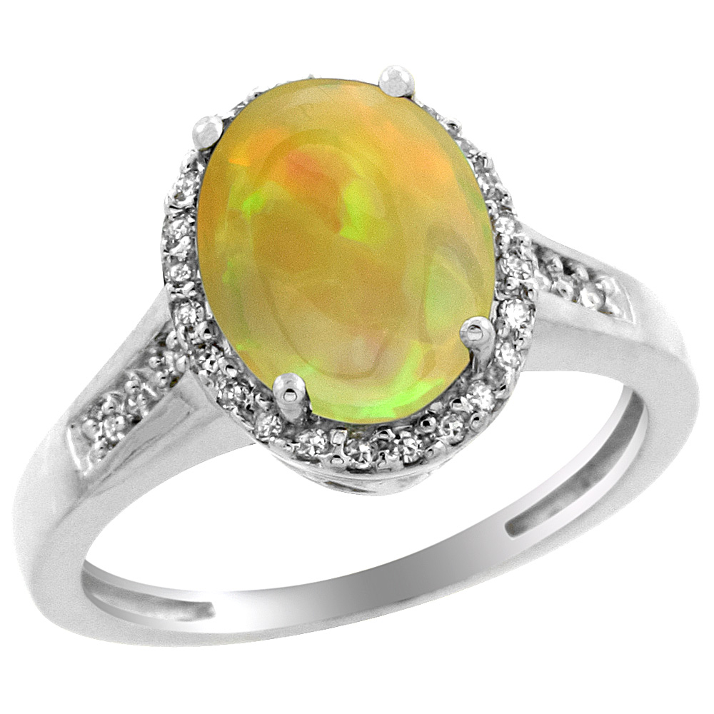 10K Yellow Gold Diamond Natural Ethiopian Opal Engagement Ring Oval 10x8mm, size 5-10