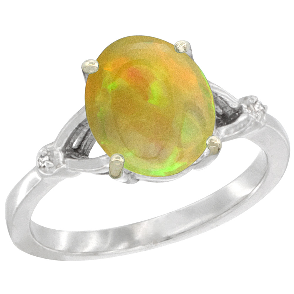 Sterling Silver Diamond 10x8mm Oval Natural Ethiopian Opal Engagement Engagement Ring for Women Oval 10x8 mm size 10