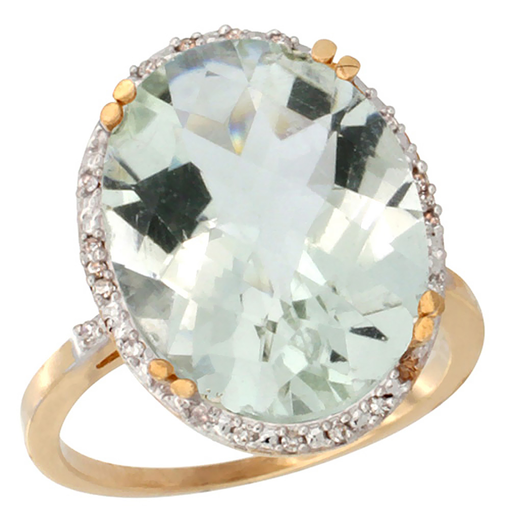 10k Yellow Gold Diamond Halo Genuine Green Amethyst Ring Large Oval 18x13mm sizes 5-10