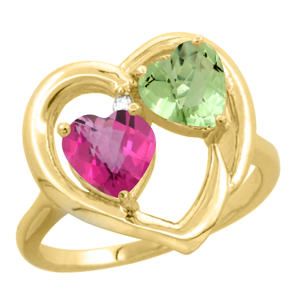 14K Yellow Gold Diamond Two-stone Heart Ring 6 mm Natural Pink Topaz &amp; Citrine, sizes 5-10