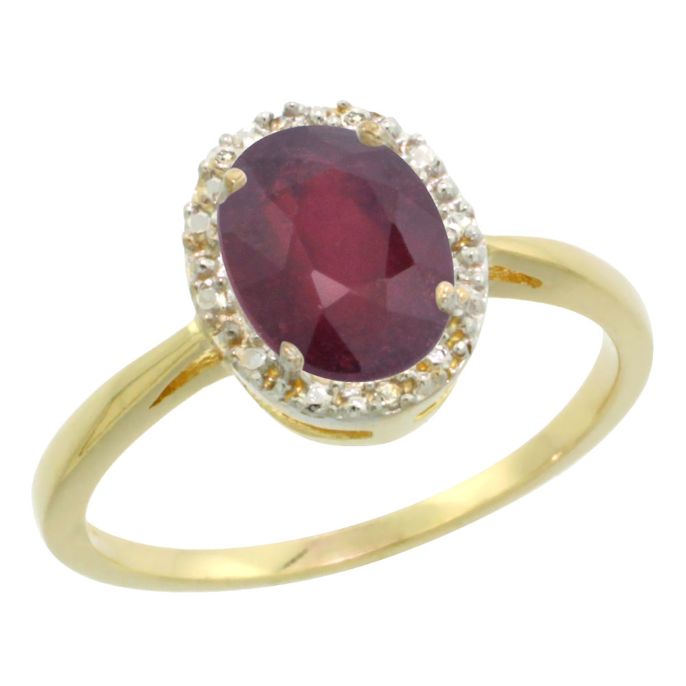 10K Yellow Gold Diamond Halo Natural Quality Ruby Engagement Ring Oval 8X6mm, size 5-10